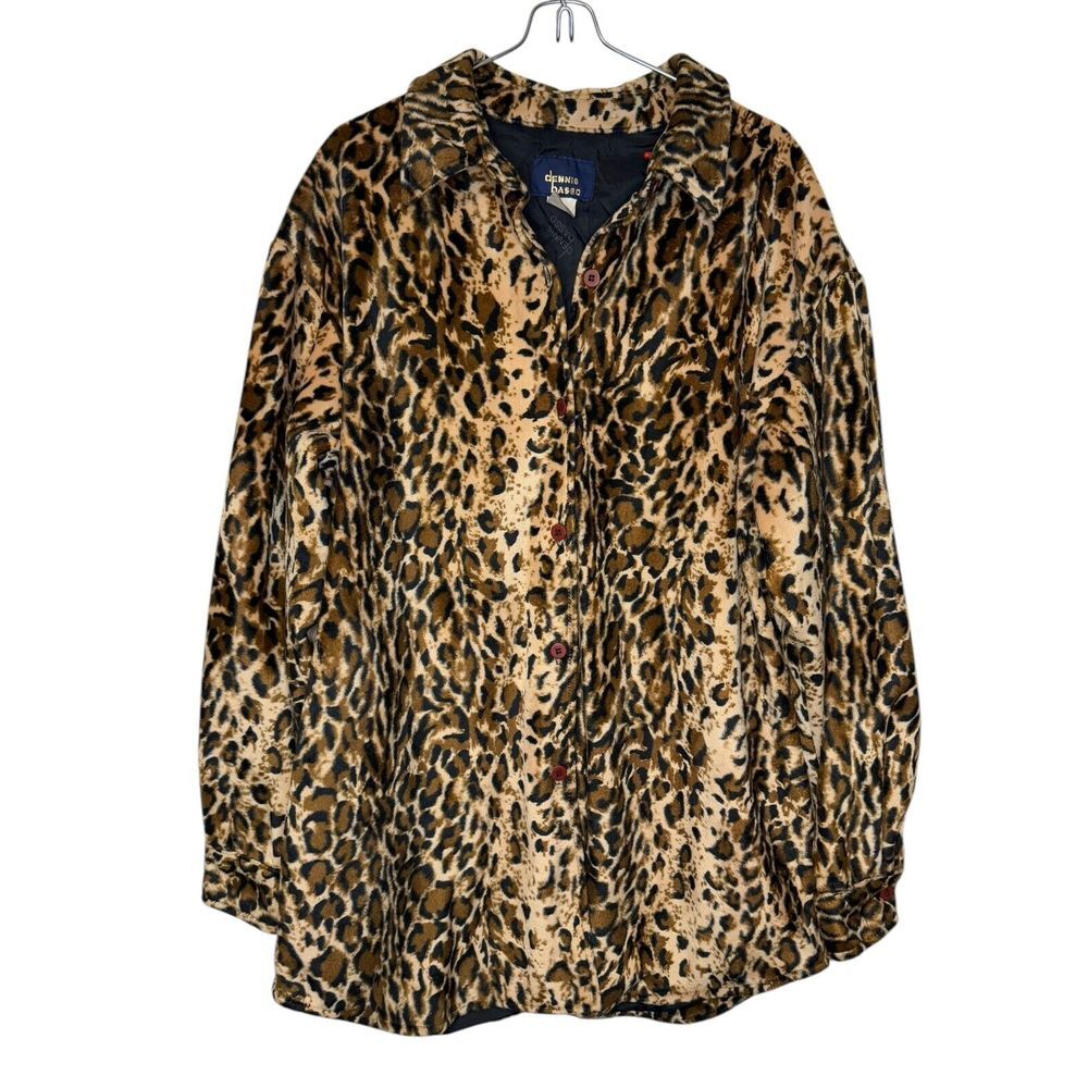 Dennis Basso Women Jacket Vintage Long Sleeve Faux Fur Animal Print Coat Medium